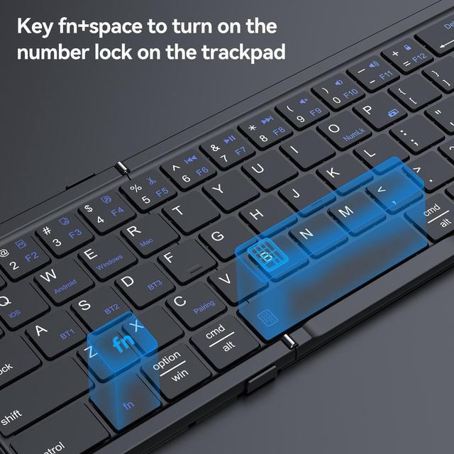 Alt view image 6 of 7 - AUSDOM Foldable Keyboard,Sofkeys Air3 Foldable Bluetooth Keyboard with Touchpad and Numeric Keypad for ipad, iPhone Mac Android Windows iOS ,Wireless Portable Keyboard for Travel