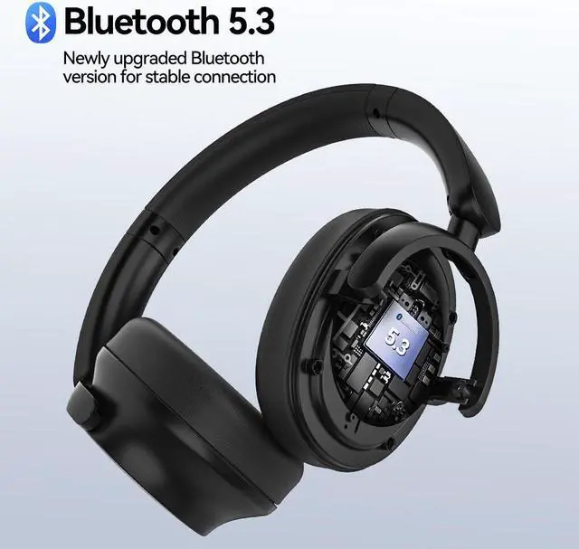 Alt view image 3 of 7 - Ausdom E7 Pro Active Noise Cancelling Headphones Wireless Bluetooth ANC Over Ear Headphone with Deep Bass Microphone, 65H Playtime, Hi-Fi Audio, 3.5mm Jack, Fast Charging for Travel/Work
