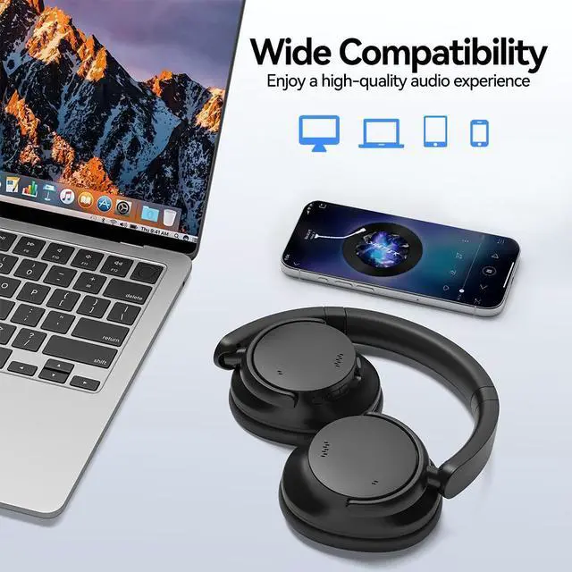 Alt view image 7 of 7 - Ausdom E7 Pro Active Noise Cancelling Headphones Wireless Bluetooth ANC Over Ear Headphone with Deep Bass Microphone, 65H Playtime, Hi-Fi Audio, 3.5mm Jack, Fast Charging for Travel/Work