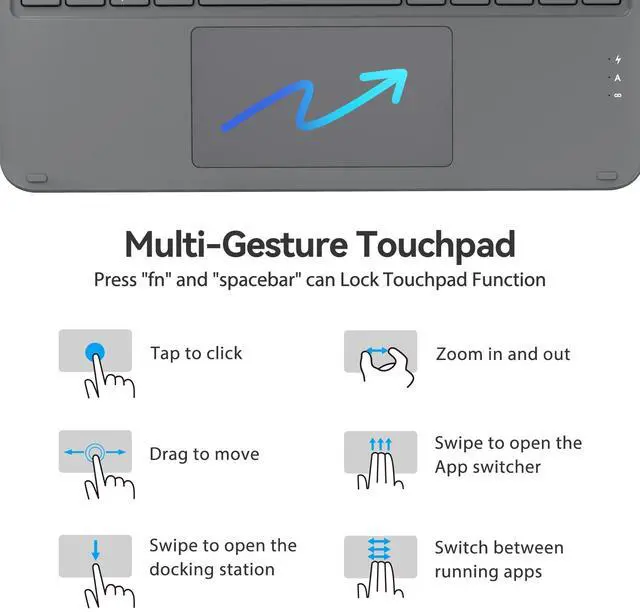 Alt view image 5 of 7 - AUSDOM Touch iPad 10th Generation Case with Keyboard (10.9", 2022) & iPad 11th (A16, 2025):Magnetic Split Stand Case, Multi-Touch Trackpad, Rechargeable Wireless Keyboard Folio with Backlit Keys, Gray