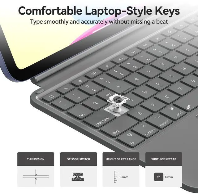 Alt view image 7 of 7 - AUSDOM Touch iPad 10th Generation Case with Keyboard (10.9", 2022) & iPad 11th (A16, 2025):Magnetic Split Stand Case, Multi-Touch Trackpad, Rechargeable Wireless Keyboard Folio with Backlit Keys, Gray