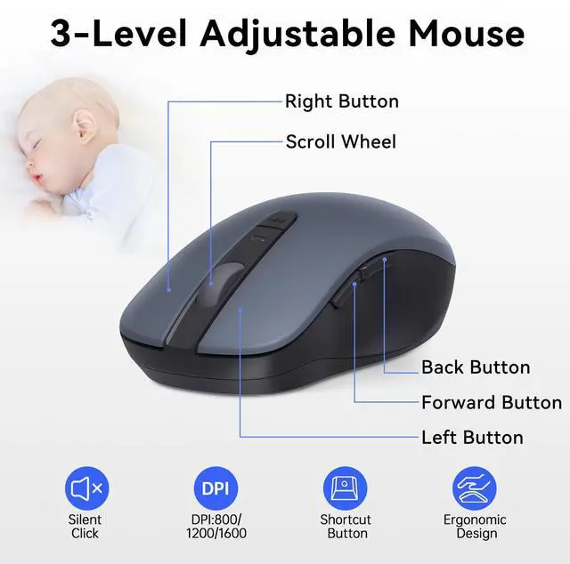 Alt view image 3 of 7 - AUSDOM S5 Pro Wireless Keyboard and Mouse Combo - 98 Keys Mechanical Feel, 2.4G Silent Computer Keyboard & 3 DPI Adjustable Quiet Mouse, Numeric Keypad, Battery-Powered, Plug & Play for PC/Windows/Mac