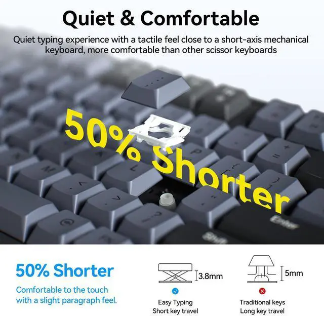 Alt view image 2 of 7 - AUSDOM S5 Pro Wireless Keyboard and Mouse Combo - 98 Keys Mechanical Feel, 2.4G Silent Computer Keyboard & 3 DPI Adjustable Quiet Mouse, Numeric Keypad, Battery-Powered, Plug & Play for PC/Windows/Mac