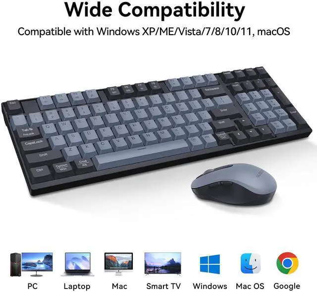 Alt view image 5 of 7 - AUSDOM S5 Pro Wireless Keyboard and Mouse Combo - 98 Keys Mechanical Feel, 2.4G Silent Computer Keyboard & 3 DPI Adjustable Quiet Mouse, Numeric Keypad, Battery-Powered, Plug & Play for PC/Windows/Mac