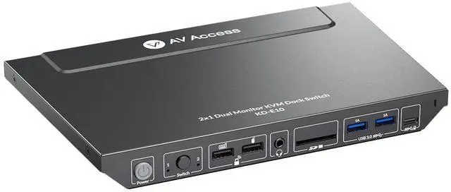 Main image of AV Access KVM Switch Docking Station for 2 Monitors 2 Computers, 4K KVM Switch Dual Monitor for Laptop & Desktop, EDID, 1G Ethernet, 100W USB-C Charging, 3X USB 3.0, for Home Office & Gaming(KD-E10)
