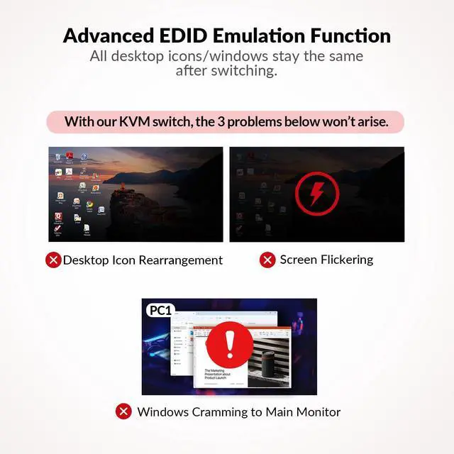 Alt view image 5 of 7 - AV Access KVM Switch Docking Station for 2 Monitors 2 Computers, 4K KVM Switch Dual Monitor for Laptop & Desktop, EDID, 1G Ethernet, 100W USB-C Charging, 3X USB 3.0, for Home Office & Gaming(KD-E10)