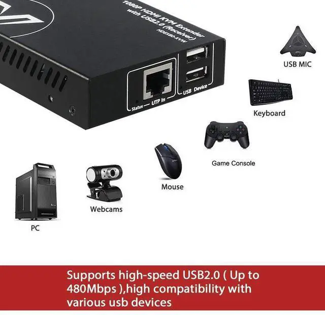 Alt view image 4 of 7 - AV Access HDMI KVM USB Extender Over Cat5e/6/6a/7 260ft/80M, 2 USB 2.0 Ports, Zero-Latency, Plug and Play, PoE, No Driver, Supports All Operating System, Keyboard and Mouse USB Over Ethernet