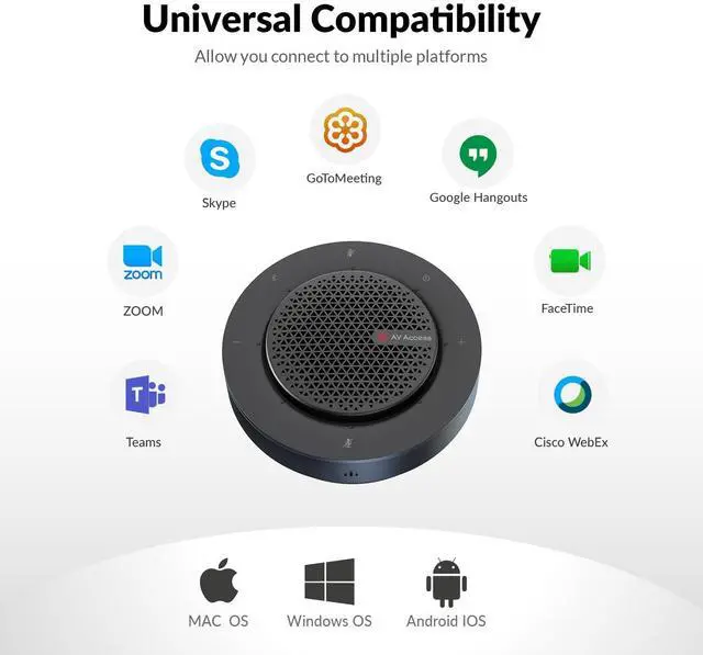 Alt view image 7 of 7 - Conference Speakerphone, Daisy Chain up to 9 Speakerphones for 50 People, USB & Bluetooth Speaker with 4 Mics AI Noise Cancellation 360° Voice Pickup for Zoom,Teams,Conference Call Large Meeting Room