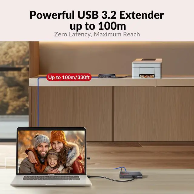 Alt view image 2 of 7 - AV Access USB 3.0 Extender Over Ethernet Cat6a/7 100M/330FT, 4 USB 3.2 Ports 5Gbps for Long Distance Extension, USB-C Input, Plug&Play, No Driver, Supports All Operating System, HDbaseT PoC