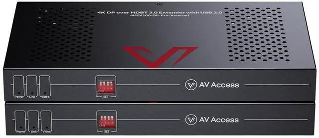 Main image of AV Access 4K DisplayPort 1.2a KVM Extender DP Over Ethernet HDBaseT 3.0 PoE, Uncompressed 4K Transmission up to 100m/330ft, High Refresh Rate, 4X USB 2.0 Ports, Bi-Directional Audio, Zero Latency