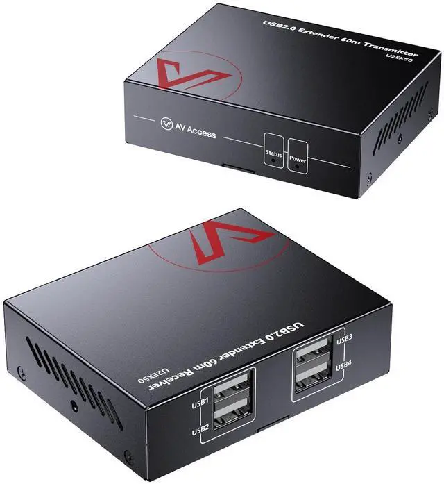 Main image of AV Access USB Extender Over Cat5e/6 196ft/60M, 4 USB 2.0 Ports, Plug and Play, No Driver, Supports All Operating System, Two Webcams Work Synchronously, Keyboard and Mouse Over Ethernet