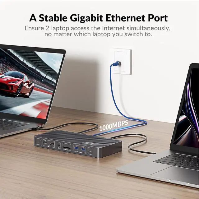 Alt view image 3 of 7 - AV Access Docking Station KVM Switch 2 Monitors 2 Laptops, 4K KVM Switch Dual Monitor, 100W PD for Each PC, 1G Ethernet, EDID Emulation, Ideal for Home Office & Gaming(KD-E20)