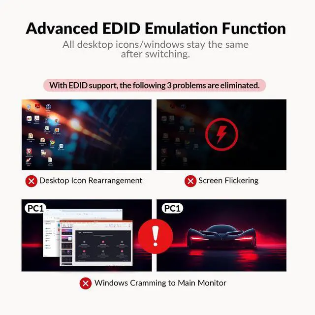 Alt view image 4 of 7 - AV Access Docking Station KVM Switch 2 Monitors 2 Laptops, 4K KVM Switch Dual Monitor, 100W PD for Each PC, 1G Ethernet, EDID Emulation, Ideal for Home Office & Gaming(KD-E20)