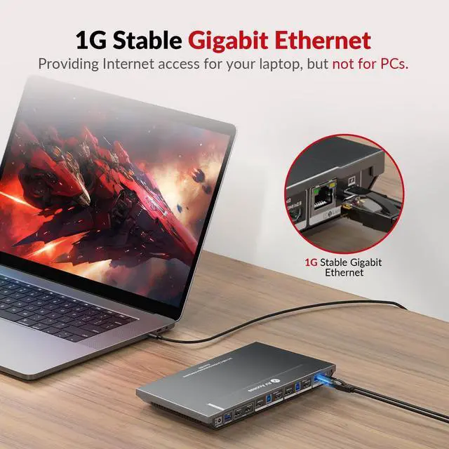 Alt view image 4 of 7 - AV Access KVM Switch Dock for a Laptop and 2 Desktop PCs, Dual 4K@60Hz Monitor USB C Docking Station, Type-C 65W Charging for Laptop, Ethernet, EDID, Hotkey Switch, HDMI, USB 3.0(iDock-B30)