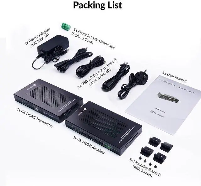 Alt view image 6 of 7 - AV Access HDMI USB KVM Extender, 50m/164ft 4K 60Hz Over Cat5e/6/6a/7, Support 2K@144Hz, 1080P@240Hz, 4 Ports USB2.0, HDCP2.2, No Signal Loss and Latency, POC, Independent EDID Management (4KEX50-KVM)