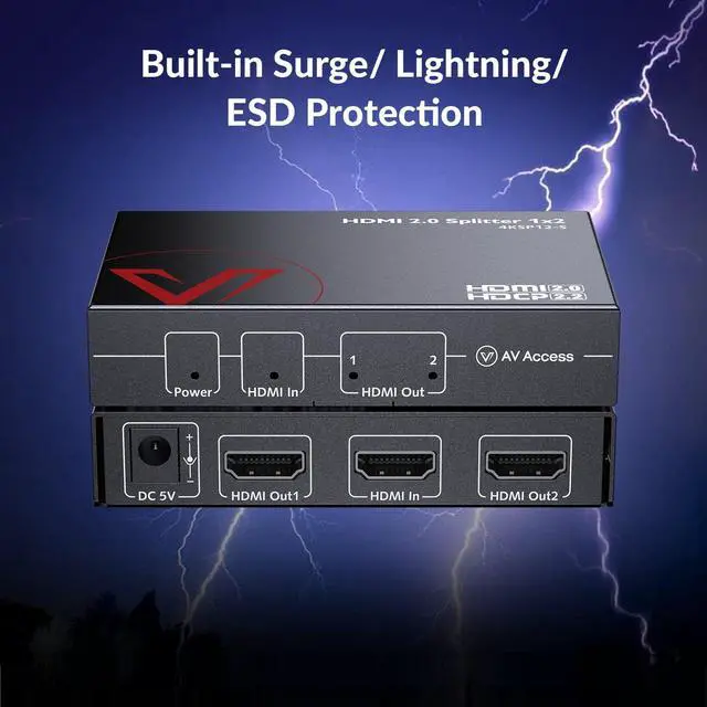 Alt view image 5 of 6 - 4K@60Hz/1080p@120Hz HDMI 2.0 Splitter 1 in 2 Out, Auto Downscaler with HDR10 &3D, 18Gbps Zero Latency, AV Access Gaming Splitter, Duplicate/Mirror Screens, HDCP 2.2, for Xbox, PS5