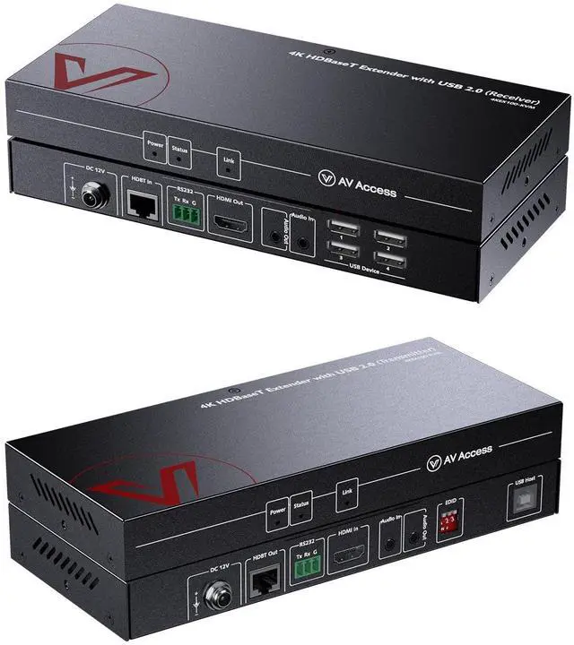Main image of AV Access HDMI USB Extender(HDBaseT) KVM, 100m/330ft 4K 60Hz 1080p 120Hz Over Cat5e/6/6a/7, 4 Ports USB2.0, No Signal Loss and Latency, RS232, POE, Independent EDID Management (4KEX100-KVM)