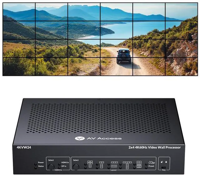 Main image of 4K HDMI Video Wall Controller 2x4 2x2 1x2 2x1 1x3 3x1 1x4 4x1, Cascaded up to 4×6, TV Splicing Display Support 5400x1920, 4096x2160 Inputs and Rotate 60&90 Degree for Portrait Mode Screens