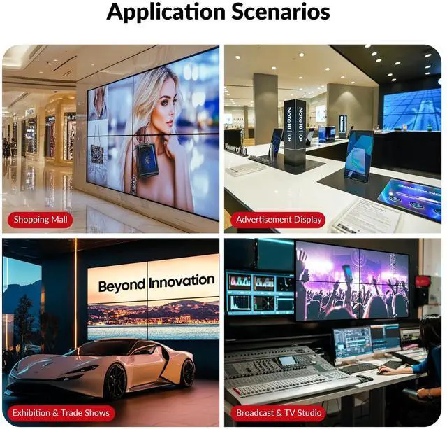 Alt view image 6 of 6 - 4K HDMI Video Wall Controller 2x2 1x2 2x1 1x3 3x1 1x4 4x1 TV Wall Controller for 4 TV Splicing Display Support 5400x1920, 4096x2160 Inputs and Rotate 60&90 Degree for Portrait Mode Screens