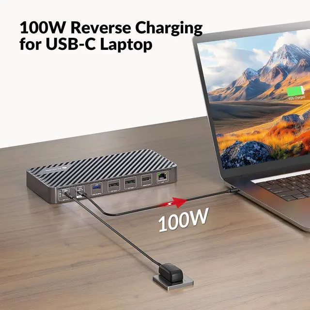 Alt view image 6 of 7 - Docking Station Triple Monitor, 4K@60Hz (2 DP + 1 HDMI), 100W Laptop Charging, 10Gbps USB-C/A, Ethernet, Audio, SD, Plug & Play USB-C Dock for MacBook/Chrome/Dell/HP/Lenovo