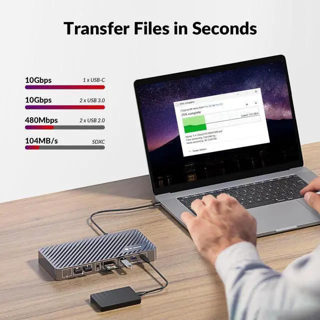 Alt view image 7 of 7 - Docking Station Triple Monitor, 4K@60Hz (2 DP + 1 HDMI), 100W Laptop Charging, 10Gbps USB-C/A, Ethernet, Audio, SD, Plug & Play USB-C Dock for MacBook/Chrome/Dell/HP/Lenovo