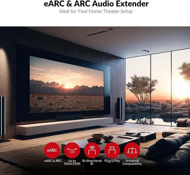 Alt view image 2 of 7 - AV Access eARC & ARC Audio Extender Over Cat 5e/6/6a/7 Ethernet Cable Up to 100m/330ft, Audio Extender with 2-Way IR, RS232 & CEC, Ideal for Home Theater