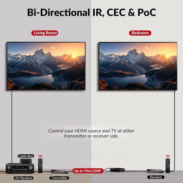 Alt view image 5 of 7 - 4K HDMI Extender with eARC & ARC, HDBaseT 3.0 Extender w/ 2-Way IR, CEC & PoC, Ideal for Home Theater, HDR Dolby Vision up to130ft/40m