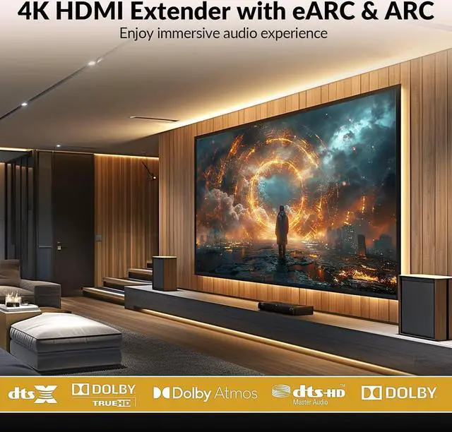 Alt view image 2 of 7 - 4K HDMI Extender with eARC & ARC, HDBaseT 3.0 Extender w/ 2-Way IR, CEC & PoC, Ideal for Home Theater, HDR Dolby Vision up to130ft/40m