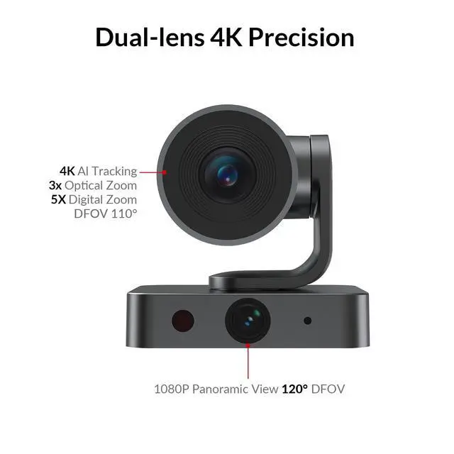 Alt view image 4 of 7 - 4K Conference Room Camera System, AI Auto-Tracking PTZ Camera 15x Zoom(3x Optical) with Bluetooth Speakerphone Set, 120° Wide-Angle, 16-Foot Mic Pickup, for Zoom YouTube Teams OBS and More