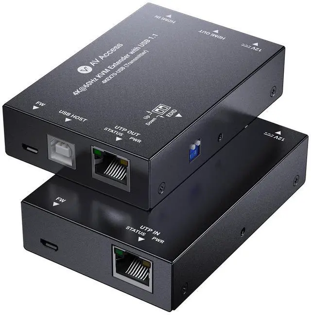 Main image of AV Access 4K HDMI & USB KVM Extender Over Cat6/6A/7 Upto 230ft, HDR10, HDCP 2.3, USB 1.1, Bi-Directional PoC, EDID Switch, Ultra-Slim Transmitter/Receiver for Retail & Control Systems (4KEX70-USB)