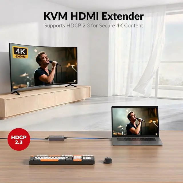 Alt view image 6 of 7 - AV Access 4K HDMI & USB KVM Extender Over Cat6/6A/7 Upto 230ft, HDR10, HDCP 2.3, USB 1.1, Bi-Directional PoC, EDID Switch, Ultra-Slim Transmitter/Receiver for Retail & Control Systems (4KEX70-USB)