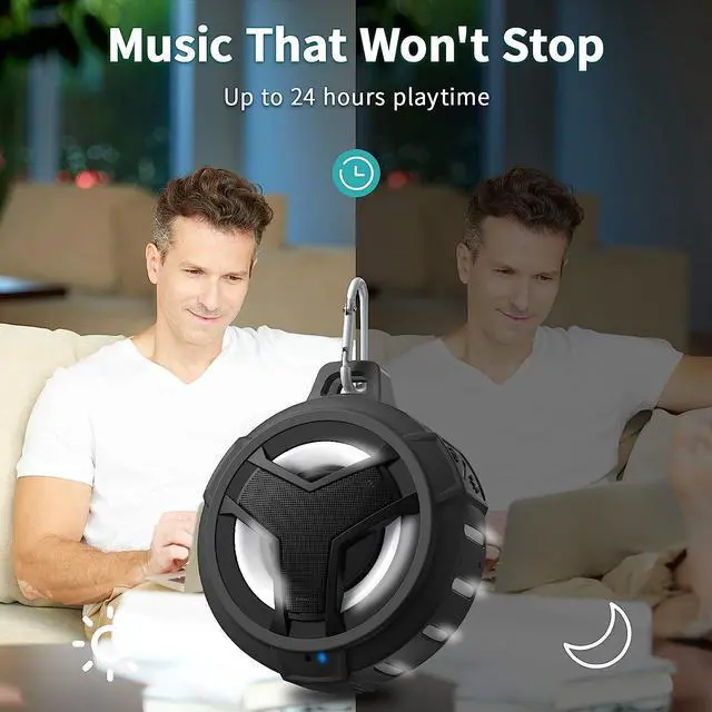 Alt view image 5 of 7 - EBODA Bluetooth Shower Speaker, Portable Bluetooth Speakers, IP67 Waterproof Wireless Speaker with Light, Floating, 2000mAh, True Wireless Stereo for Kayak, Beach, Gifts for men, Women-Black