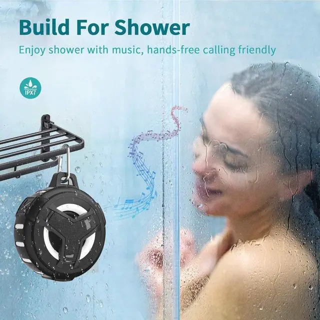 Alt view image 3 of 7 - EBODA Bluetooth Shower Speaker, Portable Bluetooth Speakers, IP67 Waterproof Wireless Speaker with Light, Floating, 2000mAh, True Wireless Stereo for Kayak, Beach, Gifts for men, Women-Black