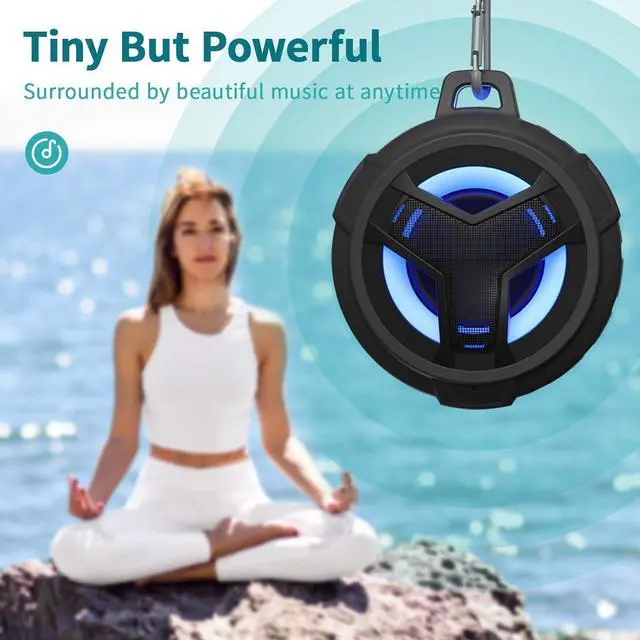 Alt view image 6 of 7 - EBODA Bluetooth Shower Speaker, Portable Bluetooth Speakers, IP67 Waterproof Wireless Speaker with Light, Floating, 2000mAh, True Wireless Stereo for Kayak, Beach, Gifts for men, Women-Black