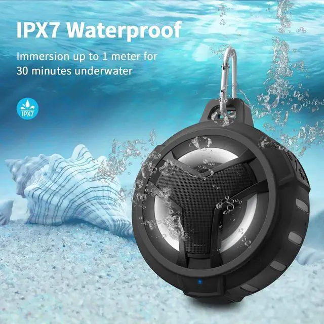 Alt view image 2 of 7 - EBODA Bluetooth Shower Speaker, Portable Bluetooth Speakers, IP67 Waterproof Wireless Speaker with Light, Floating, 2000mAh, True Wireless Stereo for Kayak, Beach, Gifts for men, Women-Black