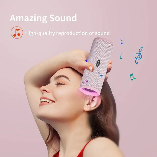 Alt view image 3 of 7 - HEYSONG Portable Bluetooth Speaker, Waterproof Wireless Shower Speakers with Good Bass, IPX7 Floating, 5000mAh, TF Card, Loud Sound for Beach, Pool, Kayak Accessories, Gifts for Woman, Girl - Pink