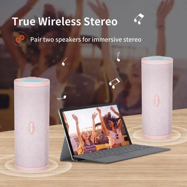 Alt view image 4 of 7 - HEYSONG Portable Bluetooth Speaker, Waterproof Wireless Shower Speakers with Good Bass, IPX7 Floating, 5000mAh, TF Card, Loud Sound for Beach, Pool, Kayak Accessories, Gifts for Woman, Girl - Pink