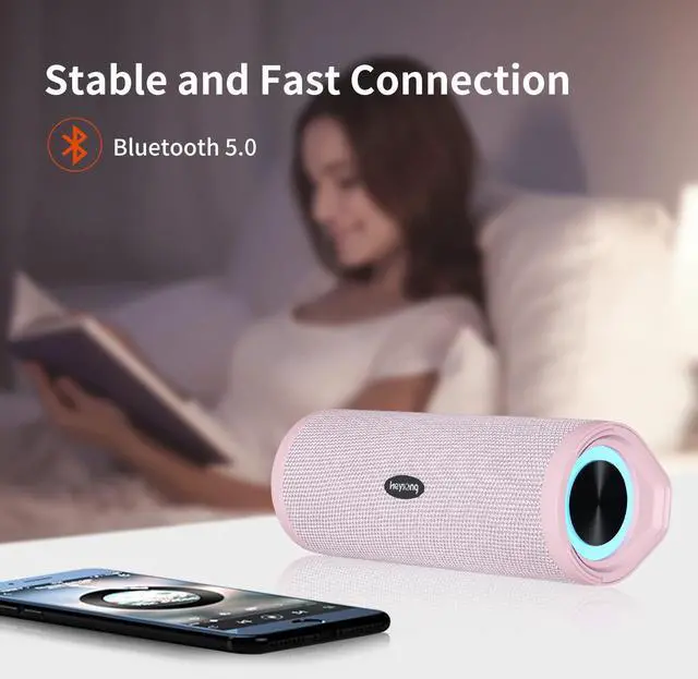 Alt view image 7 of 7 - HEYSONG Portable Bluetooth Speaker, Waterproof Wireless Shower Speakers with Good Bass, IPX7 Floating, 5000mAh, TF Card, Loud Sound for Beach, Pool, Kayak Accessories, Gifts for Woman, Girl - Pink