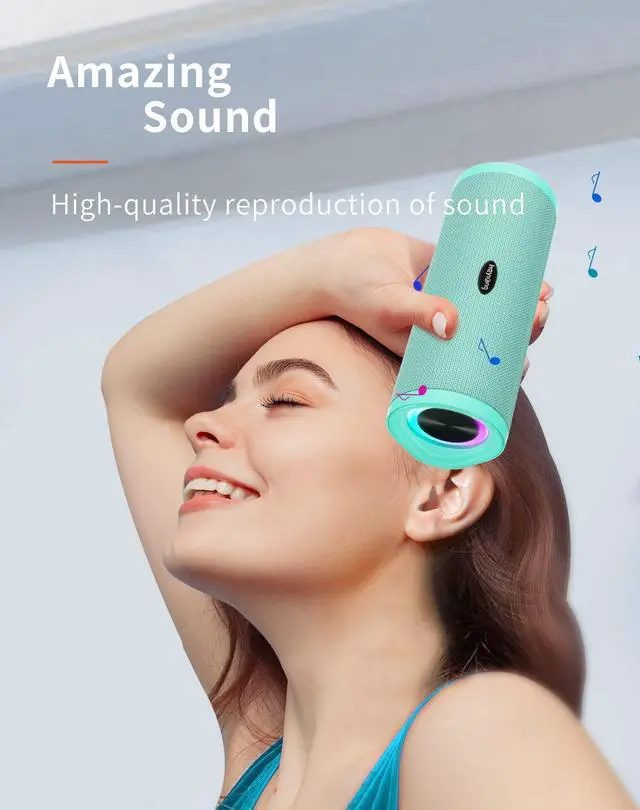 Alt view image 2 of 7 - HEYSONG Portable Bluetooth Speaker, Waterproof Wireless Shower Speakers with Good Bass, IPX7 Floating, 5000mAh, TF Card, Loud Sound for Beach, Pool, Kayak Accessories, Gifts for Women, Girl-Mint Green