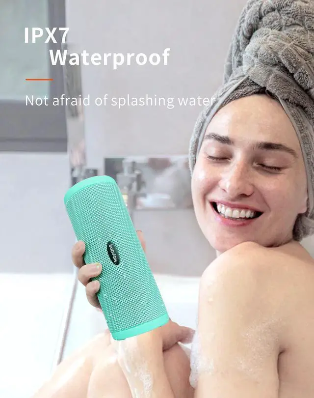 Alt view image 3 of 7 - HEYSONG Portable Bluetooth Speaker, Waterproof Wireless Shower Speakers with Good Bass, IPX7 Floating, 5000mAh, TF Card, Loud Sound for Beach, Pool, Kayak Accessories, Gifts for Women, Girl-Mint Green