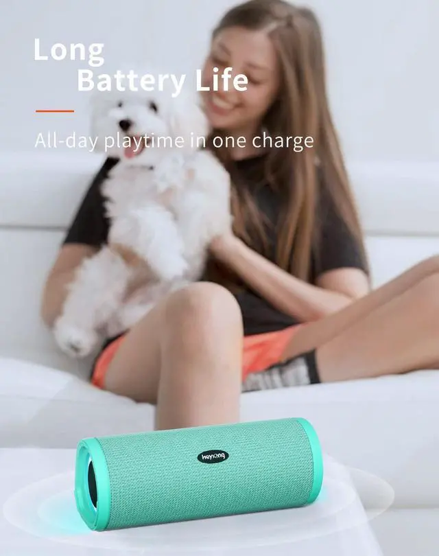 Alt view image 7 of 7 - HEYSONG Portable Bluetooth Speaker, Waterproof Wireless Shower Speakers with Good Bass, IPX7 Floating, 5000mAh, TF Card, Loud Sound for Beach, Pool, Kayak Accessories, Gifts for Women, Girl-Mint Green