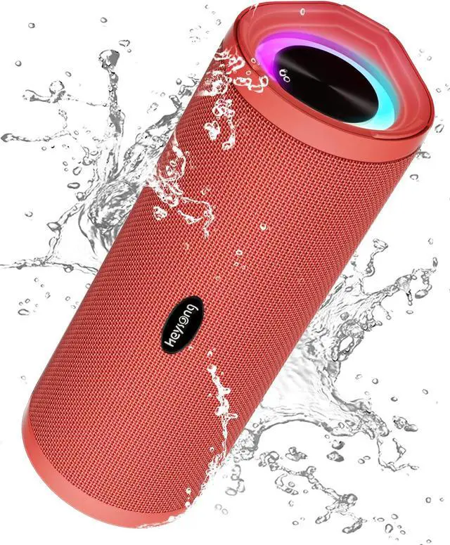 Main image of HEYSONG Portable Bluetooth Speaker, Waterproof Wireless Outdoor Speakers with LED Light, Enhanced Bass, IPX7 Floating, 40H Play, TF Card, True Wireless Stereo for Party, Shower, Gifts for Men - Red