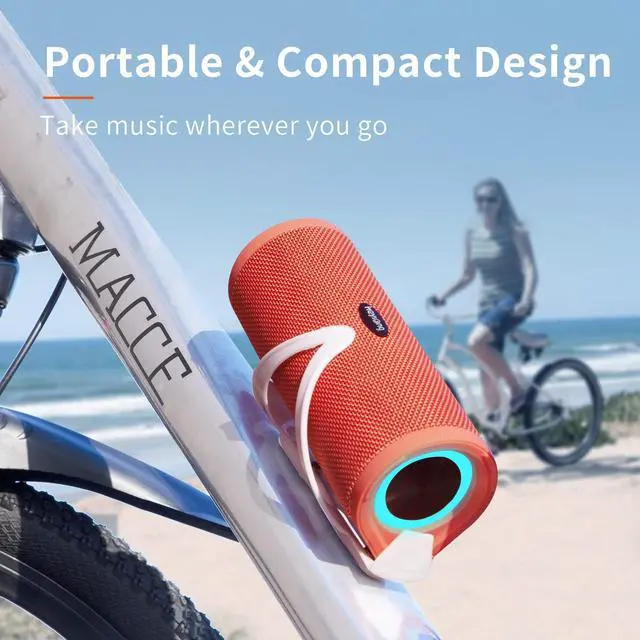 Alt view image 2 of 7 - HEYSONG Portable Bluetooth Speaker, Waterproof Wireless Outdoor Speakers with LED Light, Enhanced Bass, IPX7 Floating, 40H Play, TF Card, True Wireless Stereo for Party, Shower, Gifts for Men - Red