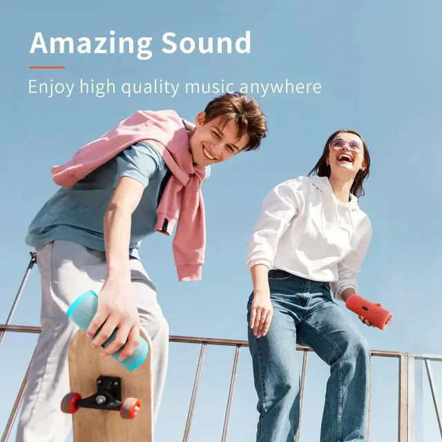 Alt view image 5 of 7 - HEYSONG Portable Bluetooth Speaker, Waterproof Wireless Outdoor Speakers with LED Light, Enhanced Bass, IPX7 Floating, 40H Play, TF Card, True Wireless Stereo for Party, Shower, Gifts for Men - Red