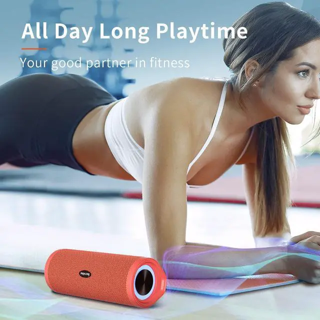 Alt view image 6 of 7 - HEYSONG Portable Bluetooth Speaker, Waterproof Wireless Outdoor Speakers with LED Light, Enhanced Bass, IPX7 Floating, 40H Play, TF Card, True Wireless Stereo for Party, Shower, Gifts for Men - Red