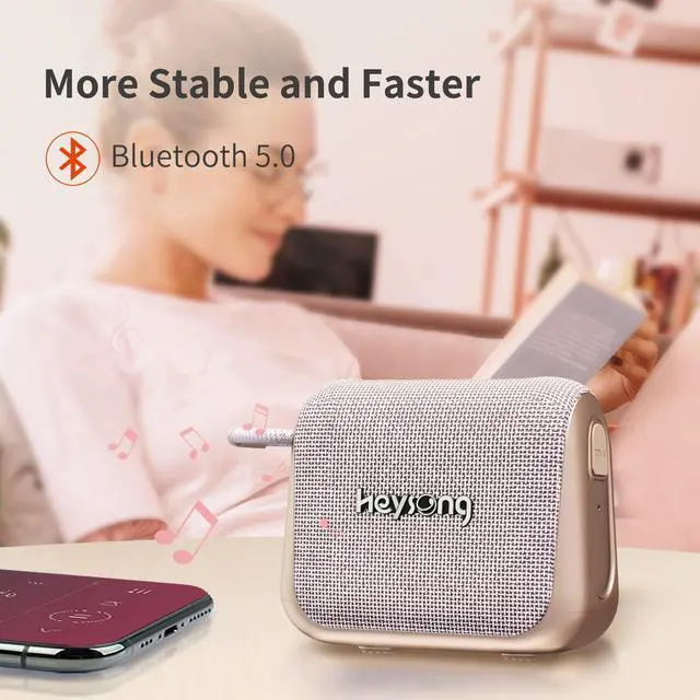 Alt view image 4 of 7 - Heysong Speaker Bluetooth, Shower Speaker Bluetooth Waterproof with Integrated Loop for Portable bluetooth Wireless Speakers, IPX7, 24-Hour Playtime, Enhanced Bass, Bedroom Decor, Custom EQ, Home-Pink