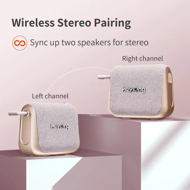 Alt view image 7 of 7 - Heysong Speaker Bluetooth, Shower Speaker Bluetooth Waterproof with Integrated Loop for Portable bluetooth Wireless Speakers, IPX7, 24-Hour Playtime, Enhanced Bass, Bedroom Decor, Custom EQ, Home-Pink