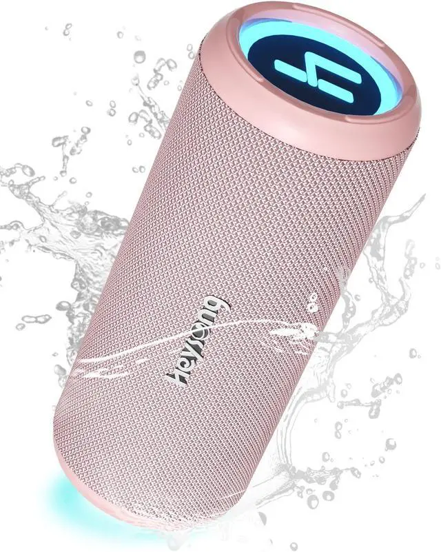 Main image of HEYSONG Bluetooth Speaker, Waterproof Portable Wireless Bluetooth Speakers With Led Light, 20W Loud Sound, TF Card, USB Playback, Pool Accessories for Kayak, Boat, Outdoor, Camping, Gifts for Men-Pink
