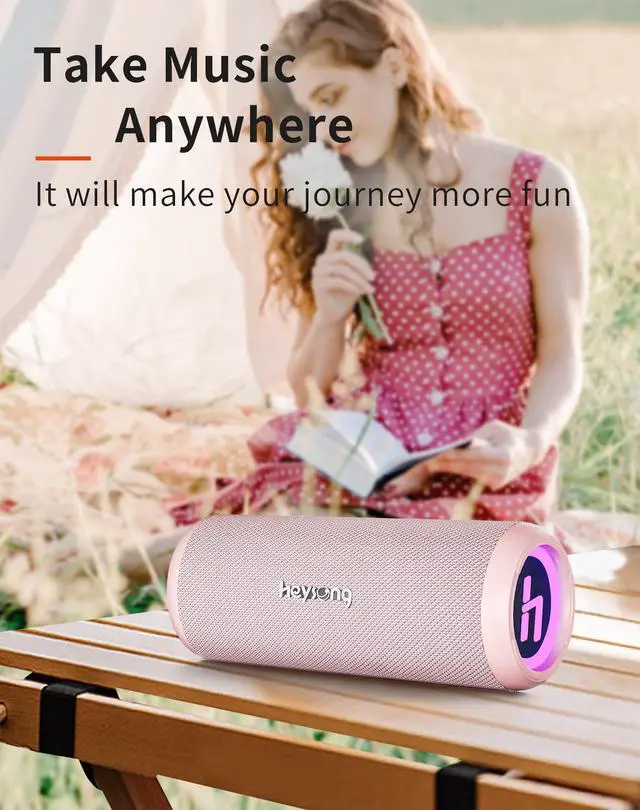 Alt view image 3 of 7 - HEYSONG Bluetooth Speaker, Waterproof Portable Wireless Bluetooth Speakers With Led Light, 20W Loud Sound, TF Card, USB Playback, Pool Accessories for Kayak, Boat, Outdoor, Camping, Gifts for Men-Pink