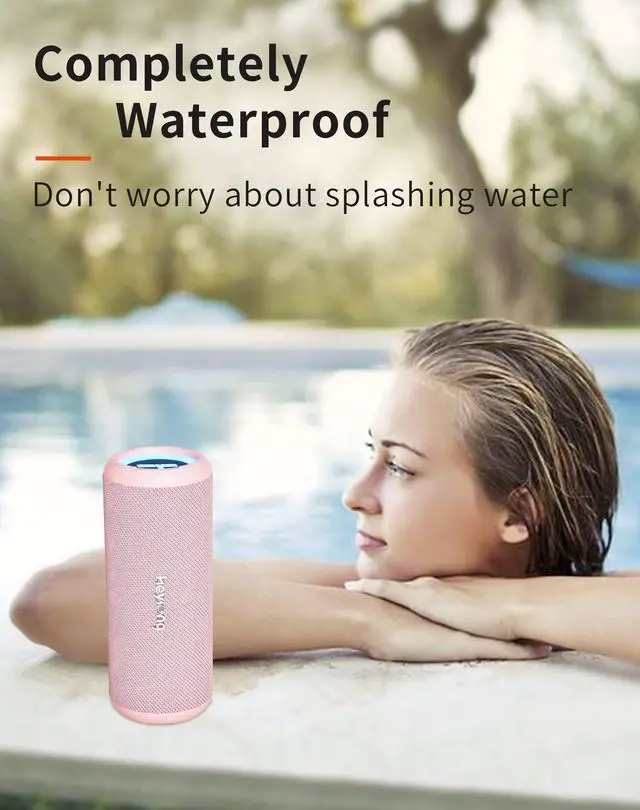 Alt view image 6 of 7 - HEYSONG Bluetooth Speaker, Waterproof Portable Wireless Bluetooth Speakers With Led Light, 20W Loud Sound, TF Card, USB Playback, Pool Accessories for Kayak, Boat, Outdoor, Camping, Gifts for Men-Pink